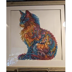Rainbow Cat 12x12 Framed Rhinestone Art