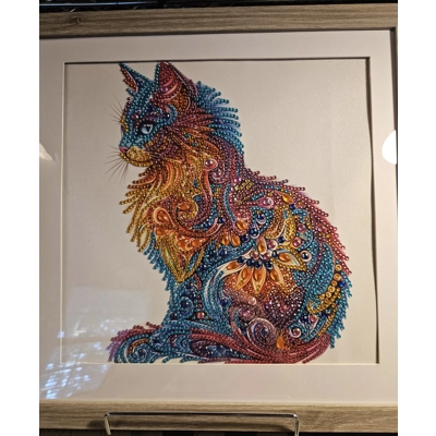 Rainbow Cat 12x12 Framed Rhinestone Art