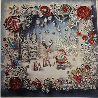 A Santa and Rudolph Christmas 12x12 Framed Rhinestone Art