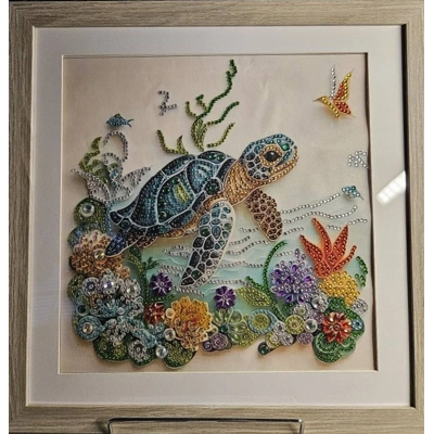 Sea Turtle with Coral 12x12 Framed Rhinestone Art