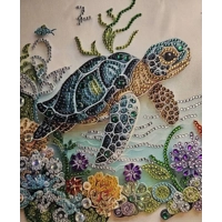 Sea Turtle with Coral 12x12 Framed Rhinestone Art