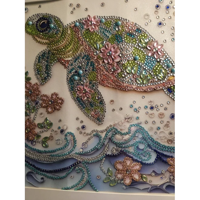 Additional Image for Sea Turtle With Flowers 12x12 Framed Rhinestone Art