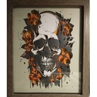 Skull Orange Flowers 8x10 3D Shadow Box Art