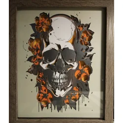 Skull Orange Flowers 8x10 3D Shadow Box Art