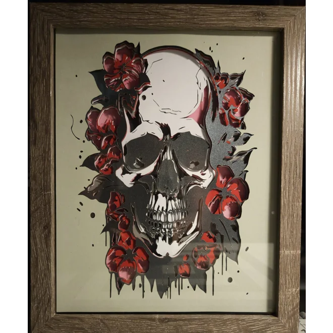 Additional Image for Skull Pink Flowers 8x10 3D Shadow Box Art
