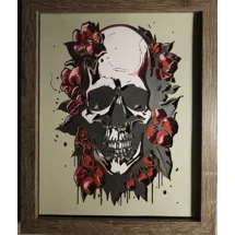 Skull Pink Flowers 8x10..