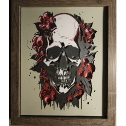 Skull Pink Flowers 8x10 3D Shadow Box Art