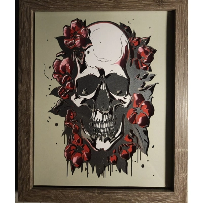 Skull Pink Flowers 8x10 3D Shadow Box Art Skull Pink Flowers 8x10 3D Shadow Box Art