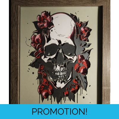 Skull Pink Flowers 8x10 3D Shadow Box Art Skull Pink Flowers 8x10 3D Shadow Box Art