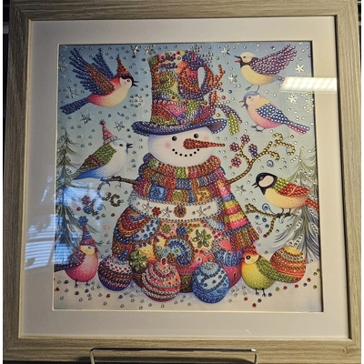 Festive Snowman 12x12 Framed Rhinestone Art