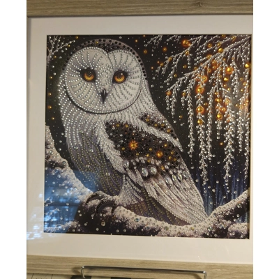Snow Owl 12x12 Framed Rhinestone Art