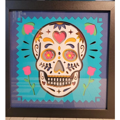 Sugar Skull 8x8 3D Shadow Box Art