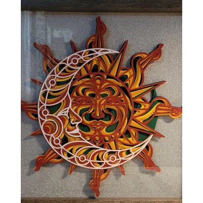Sun Moon Rainbow Mixed Media 3D Shadow Box Art