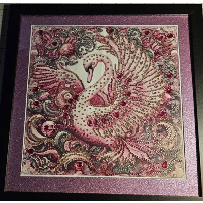 Swan 12x12 Rhinestone Framed Art