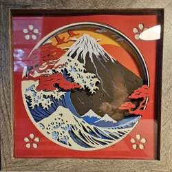 The Great Wave Inspired 9x9 3D Shadow Box Art