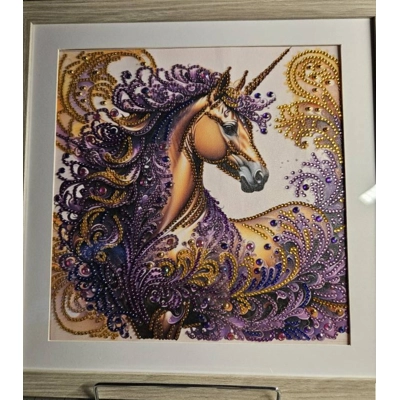 Unicorn Purple and Gold 12x12 Framed Rhinestone Art