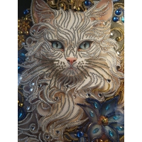 White Cat 12x16 Framed Rhinestone Art