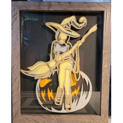 Witch on Pumpkin 8x10 3D Shadow Box Art
