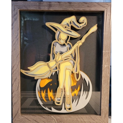 Witch on Pumpkin 8x10 3D Shadow Box Art Witch on Pumpkin 8x10 3D Shadow Box Art