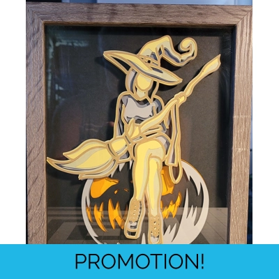 Witch on Pumpkin 8x10 3D Shadow Box Art Witch on Pumpkin 8x10 3D Shadow Box Art