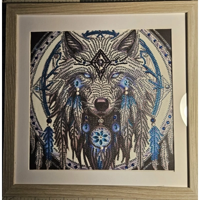 Wolf Dreamcatcher 12x12 Framed Rhinestone Art