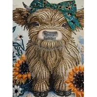 Highland Wooly Cow w/ Sunflowers 12x12 Framed Rhinestone Art