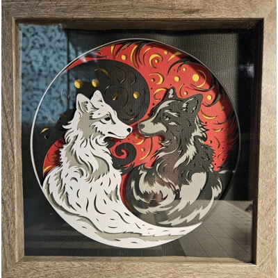 Yin Yang Dogs 9x9 3D Shadow Box Art Yin Yang Dogs 9x9 3D Shadow Box Art