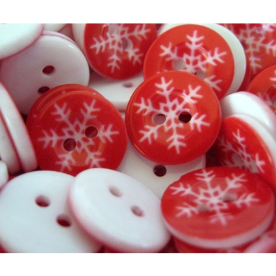 PACK OF 20- 5/8" RED AND WHITE RESIN SNOWFLAKE BUTTONS