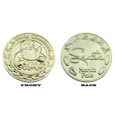1 1/2" SOLID BRASS / GOLD PLATED "SANTA" CHALLENGE COINS 1 1/2" SOLID BRASS / GOLD PLATED "SANTA" CHALLENGE COINS