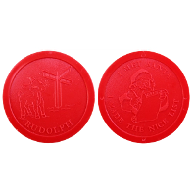 5 ROLLS - 250 RED OR GREEN PLASTIC "I MET SANTA" TOKENS