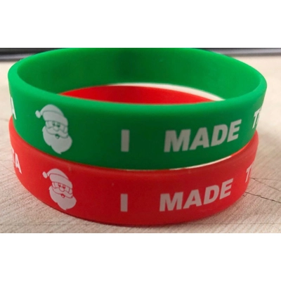 BAG OF 100  7"& 6" RED OR GREEN - YOUTH SIZE- "I MET SANTA I MADE THE NICE LIST" WRISTBANDS
