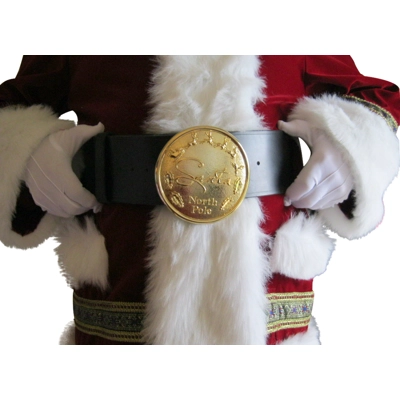 5 1/2" ROUND GOLD PEBBLE GRAIN BACKGROUND SANTA BELT BUCKLE 5 1/2" ROUND GOLD PEBBLE GRAIN BACKGROUND SANTA BELT BUCKLE