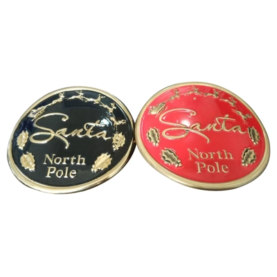 "SANTA" GOLD BUCKLES WITH RED OR BLACK RESIN BACKGROUND