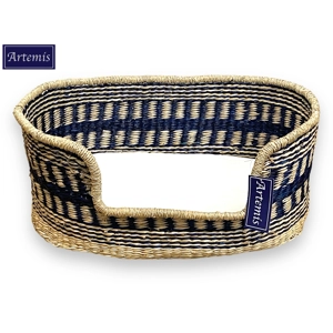 Artemis Handcrafted Natural Seagrass Dog Bed - Navy Blue Design Artemis Handcrafted Natural Seagrass Dog Bed - Navy Blue Design