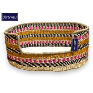 Artemis Handcrafted Natural Seagrass Dog Bed - Pink Yellow Design Artemis Handcrafted Natural Seagrass Dog Bed - Pink Yellow Design