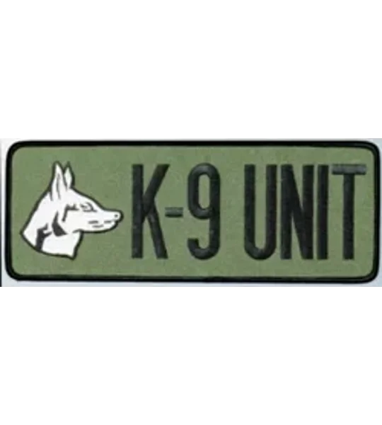 K-9 Unit Dog Back Patch Large 4 x 11 Black on Olive Drab