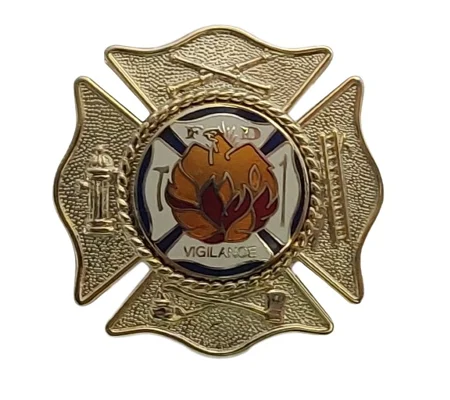 Fire Malteese Disc Hat Pin Screw Post Insignia Class A Gold