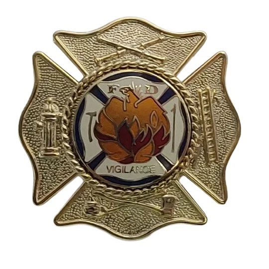 Fire Malteese Disc Hat Pin Screw Post Insignia Class A Gold
