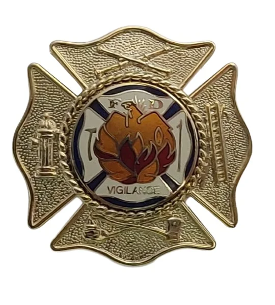 Fire Malteese Disc Hat Pin Screw Post Insignia Class A Gold