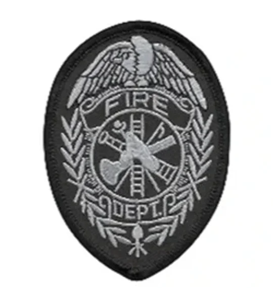 Fire Department Badge Patch Silver on Black