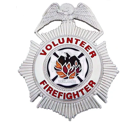 Volunteer Firefighter Sunburst Badge Nickel Silver