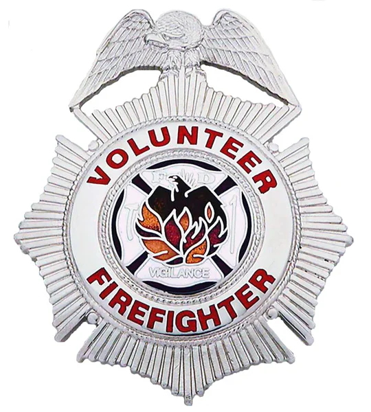 Volunteer Firefighter Sunburst Badge Nickel Silver