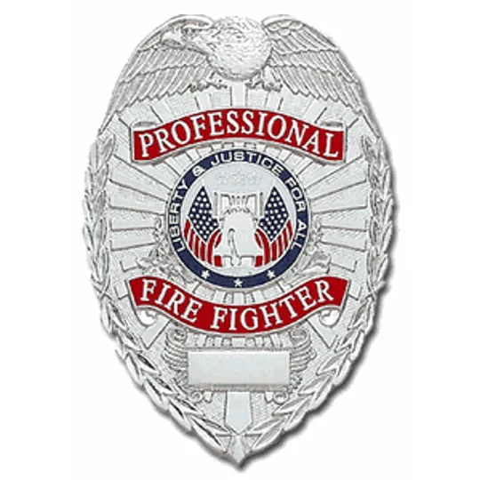 Professional Firefighter Shield Badge Silver Nickel