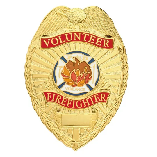 Volunteer Firefighter Shield Badge Gold