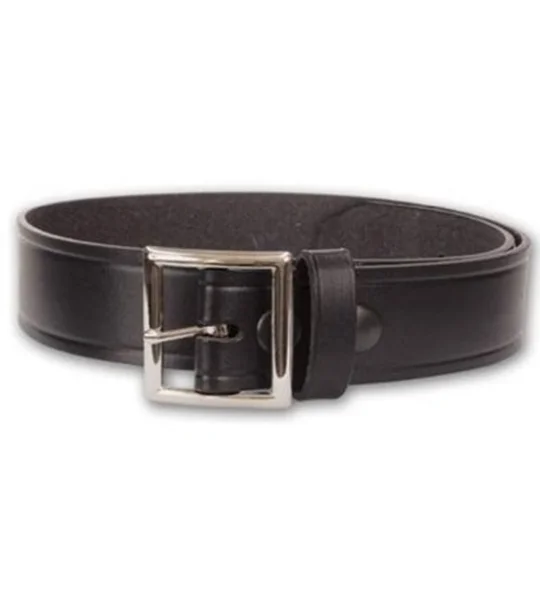 Black Leather Garrison Belt 1 1/4" Silver Buckle