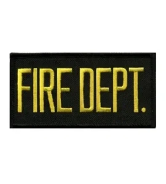 Fire Dept Front Patch 2 x 4 Gold on Black