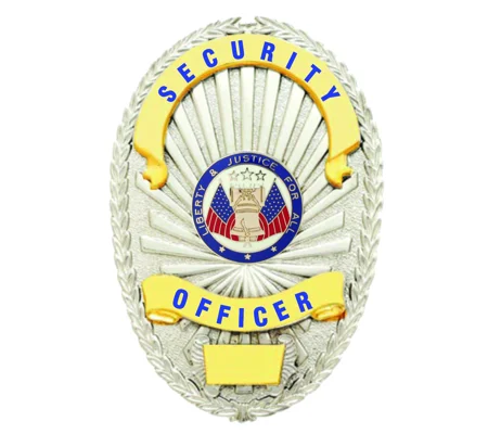 Security Officer Shield Oval Breast Badge Silver - Gold