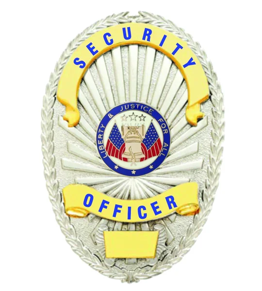 Security Officer Shield Oval Breast Badge Silver - Gold