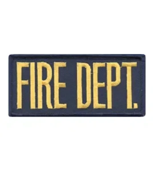 Fire Dept Front Patch 2 x 4 Gold on Navy
