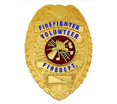 Volunteer Firefighter Fire Department Shield Badge Gold